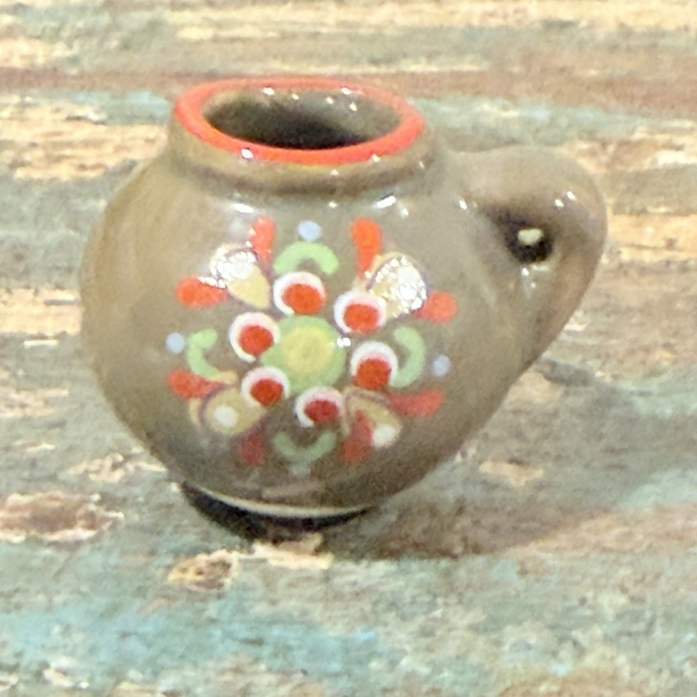 Hand Painted Vintage Western Germany Porcelain Mini Floral Vase Handle Miniature